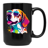 Beagle Dog - Colorful With Sunglasses Black Coffee Mug, Gift Coffee Mug - Black