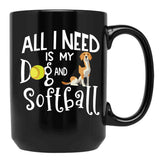 Beagle Dog Softball Player Dog Lover Gift Cute Funny Saying Black Coffee Mug, Gift Coffee Mug - Black