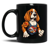 Beagle Dog With Tattoo I Love Mom 300Dpi Black Coffee Mug, Gift Coffee Mug