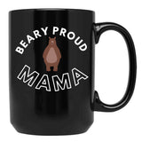 Beary Proud Mama Pun Black Coffee Mug, Gift Coffee Mug - Black