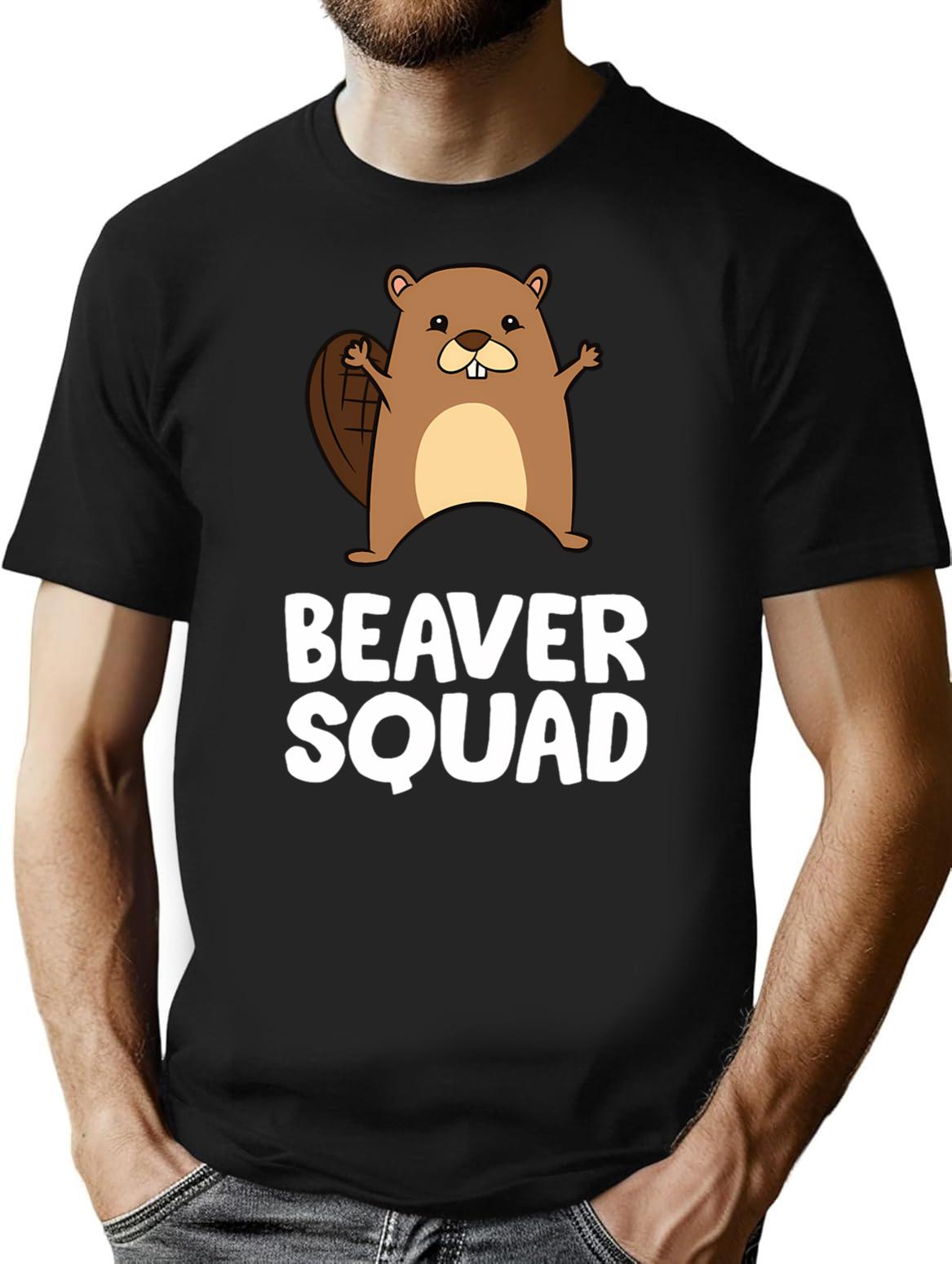 Beaver - Beaver Squad T-Shirt - Retro Graphic Tee for Men & Women - Black