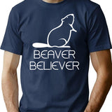 Beaver Believer T-Shirt - Retro Graphic Tee for Men & Women - Navy