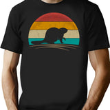 Beaver Retro Vintage Beaver Lover T-Shirt - Retro Graphic Casual Tee - Black