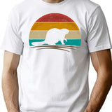 Beaver Retro Vintage Beaver Lover T-Shirt - Retro Graphic Casual Tee - White