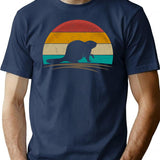 Beaver Retro Vintage Beaver Lover T-Shirt - Retro Graphic Casual Tee - Navy