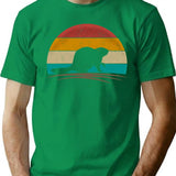 Beaver Retro Vintage Beaver Lover T-Shirt - Retro Graphic Casual Tee - Green