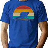 Beaver Retro Vintage Beaver Lover T-Shirt - Retro Graphic Casual Tee - Blue