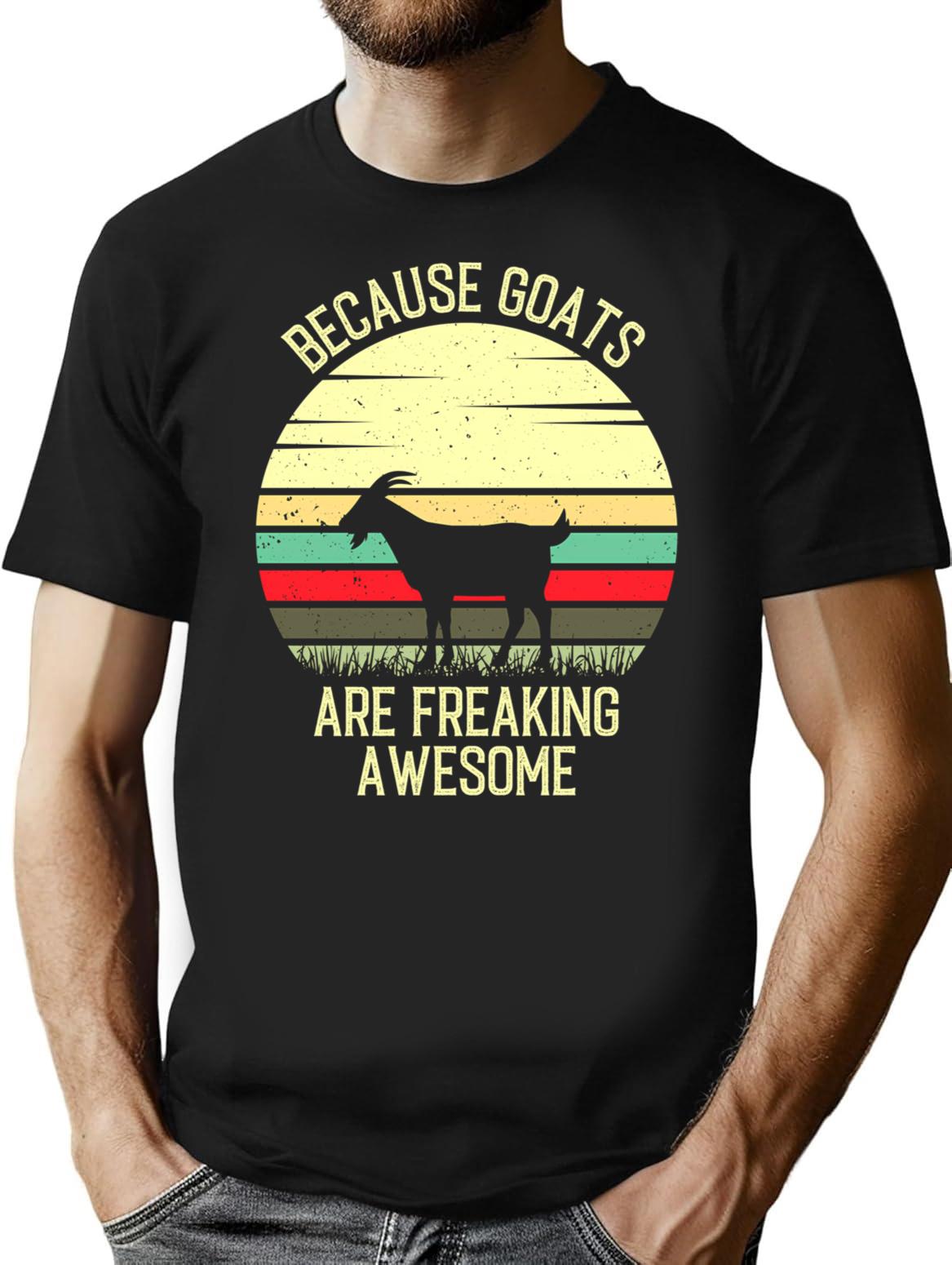 Because Goats Are Freaking Awesome - Retro Vintage Funny Goat Lovers Gift T-Shirt - Black