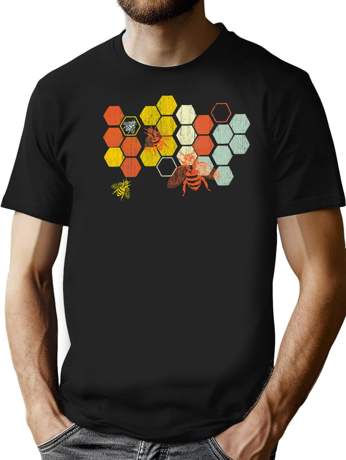 Beekeeper Beekeeping Honey Retro Vintage Honeycomb Funny T Shirt - Black