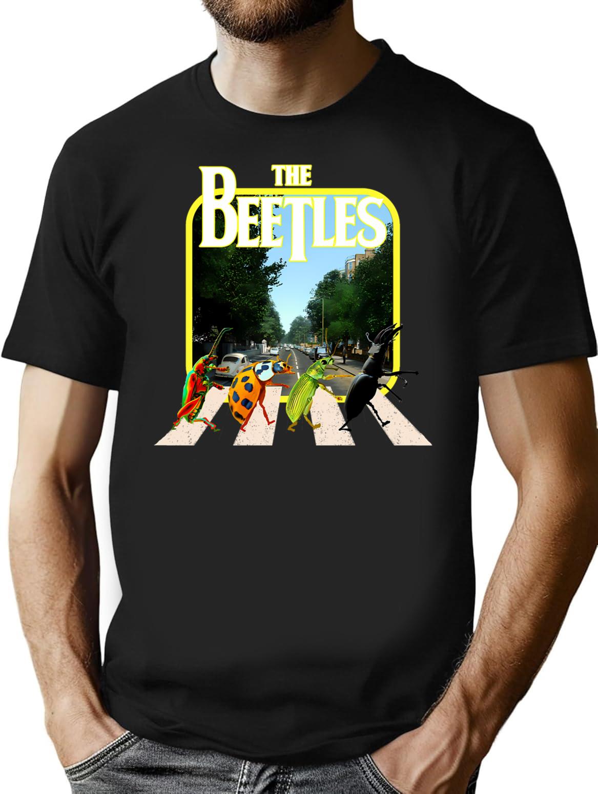 Beetles On A Crosswalk T-Shirt - Retro Graphic Tee for Men & Women - Black