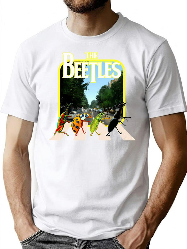Beetles On A Crosswalk T-Shirt - Retro Graphic Tee for Men & Women - White