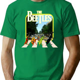 Beetles On A Crosswalk T-Shirt - Retro Graphic Tee for Men & Women - Green