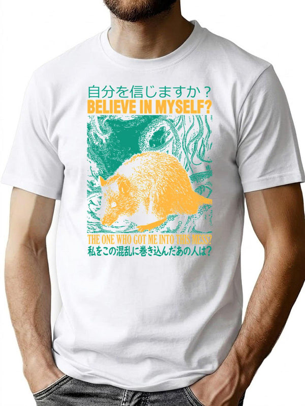 Believe In Myself Rat T-Shirt - Retro Graphic Tee for Men & Women - White