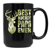 Best Buckin' Papa Ever - Camo Black Coffee Mug, Gift Coffee Mug - Black