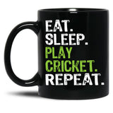 Best Eat Sleep Cricket Gift Design Black Coffee Mug, Gift Coffee Mug