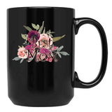 Best Mom Flower Black Coffee Mug, Gift Coffee Mug - Black