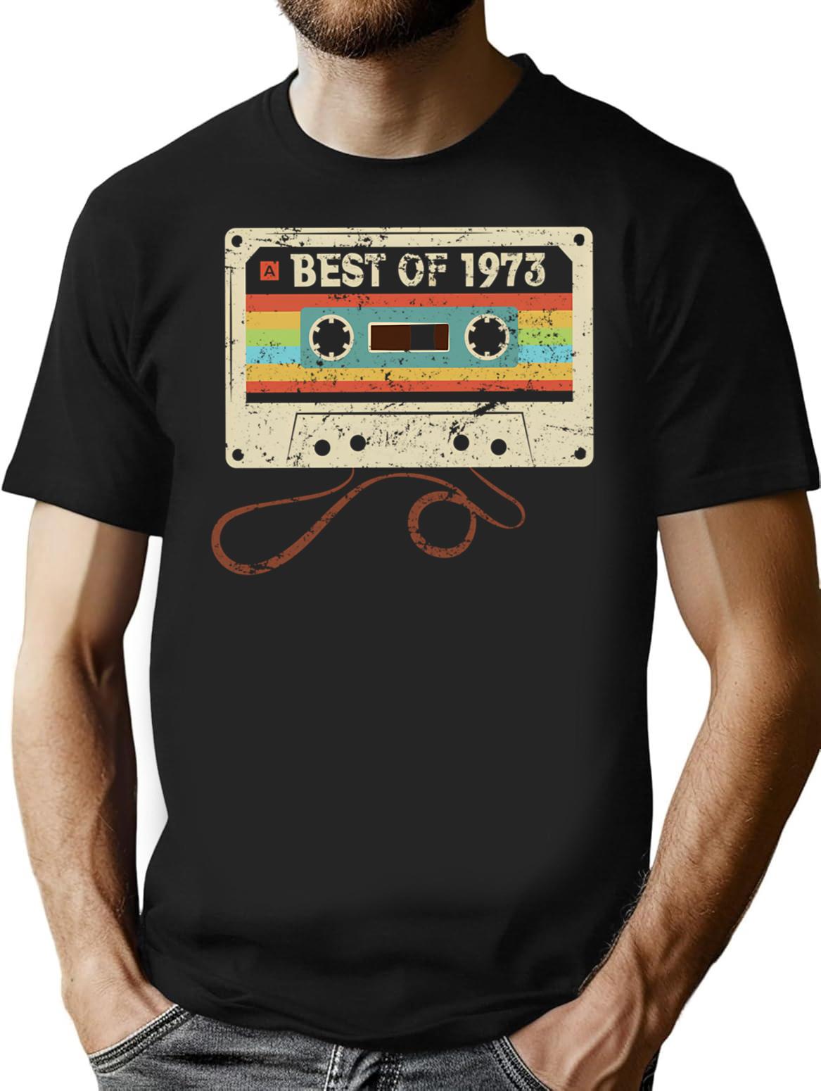 Best Of 1973 Funny Vintage Cassette T-Shirt 52Nd Birthday Gift For Men Women T-Shirt for Men & Women, T-Shirts Graphic Tee - Black