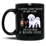 Bichon Frise And Wine Funny Dog Black Coffee Mug, Gift Coffee Mug