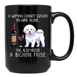 Bichon Frise And Wine Funny Dog Black Coffee Mug, Gift Coffee Mug - Black