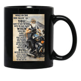 Biker While On This Ride Called Life Poster Black Coffee Mug - Black