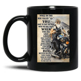 Biker While On This Ride Called Life Poster Black Coffee Mug