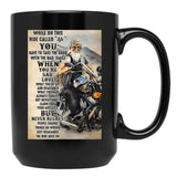 Biker While On This Ride Called Life Poster Black Coffee Mug - Black