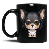 Black Tan Long-Haired Chihuahua Black Coffee Mug, Gift Coffee Mug