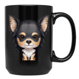 Black Tan Long-Haired Chihuahua Black Coffee Mug, Gift Coffee Mug - Black
