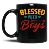 Blessed With Boys Mom Quote Blessed Mom Black Coffee Mug, Gift Coffee Mug