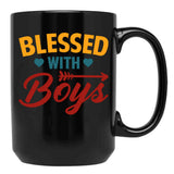 Blessed With Boys Mom Quote Blessed Mom Black Coffee Mug, Gift Coffee Mug - Black