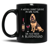 Bloodhound And Wine Funny Dog Black Coffee Mug, Gift Coffee Mug