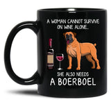 Boerboel And Wine Funny Dog Black Coffee Mug, Gift Coffee Mug