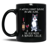 Border Collie And Wine Funny Dog Black Coffee Mug, Gift Coffee Mug