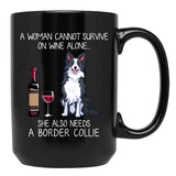 Border Collie And Wine Funny Dog Black Coffee Mug, Gift Coffee Mug - Black