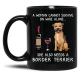 Border Terrier And Wine Funny Dog Black Coffee Mug, Gift Coffee Mug