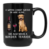Border Terrier And Wine Funny Dog Black Coffee Mug, Gift Coffee Mug - Black