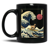Border Terrier Kanagawa Japanese Surfing Wave Black Coffee Mug, Gift Coffee Mug
