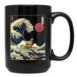 Border Terrier Kanagawa Japanese Surfing Wave Black Coffee Mug, Gift Coffee Mug - Black