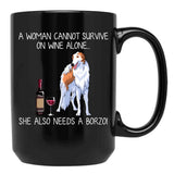 Borzoi And Wine Funny Dog Black Coffee Mug, Gift Coffee Mug - Black