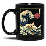 Borzoi Kanagawa Japanese Surfing Wave Black Coffee Mug, Gift Coffee Mug