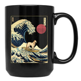 Borzoi Kanagawa Japanese Surfing Wave Black Coffee Mug, Gift Coffee Mug - Black