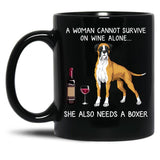 Boxer And Wine Funny Dog Black Coffee Mug, Gift Coffee Mug