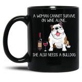 Bulldog And Wine Funny Dog Black Coffee Mug, Gift Coffee Mug