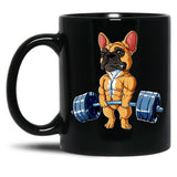 Bulldog Weight Lifting Dog Gym Black Coffee Mug, Gift Coffee Mug