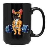 Bulldog Weight Lifting Dog Gym Black Coffee Mug, Gift Coffee Mug - Black