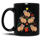 Capybara Christmas Ornament Tree Funny Dad Mom Gift Black Coffee Mug, Gift Coffee Mug