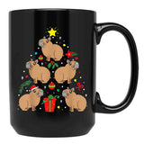 Capybara Christmas Ornament Tree Funny Dad Mom Gift Black Coffee Mug, Gift Coffee Mug - Black