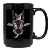 Cat In Baby Carrier Black Coffee Mug, Gift Coffee Mug - Black