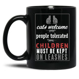 Cats Welcome Black Coffee Mug, Gift Coffee Mug