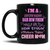 Cheer Mom Funny Cheerleading Cheerleaders Dad Parents Black Coffee Mug, Gift Coffee Mug